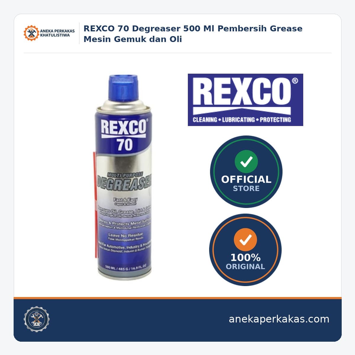REXCO 70 Degreaser 500 Ml Pembersih Grease Mesin Gemuk dan Oli β Peralatan Otomotif