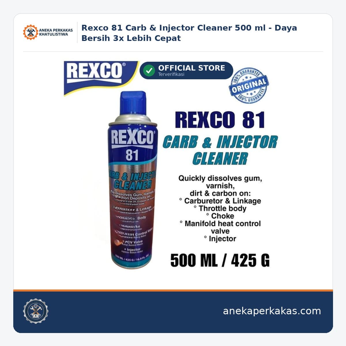 Rexco 81 Carb & Injector Cleaner 500 ml - Daya Bersih 3x Lebih Cepat β Peralatan Otomotif